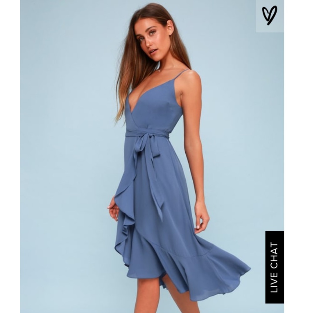 Lulus Manhattan Moment Blue Ruffled Midi